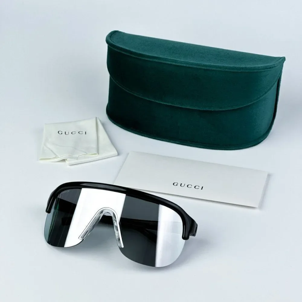 NEW Gucci GG1645S 003 Black Grey Silver Mirrored Unisex Mask Sunglasses GG 1645